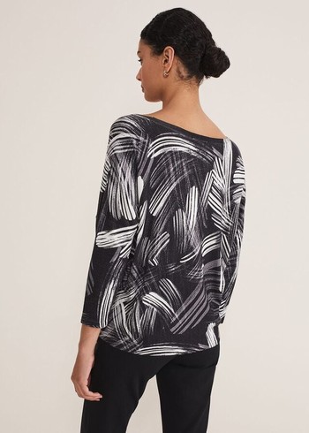 Phase Eight Adara Linear Zip Neck Print Knitwear Black/Multicolor Australia | DV6283471